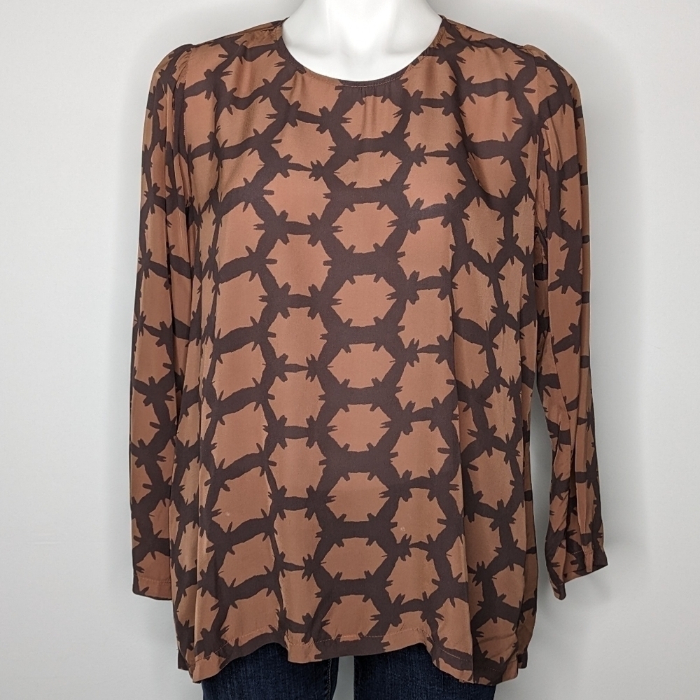 Alessia Santi brown abstract long sleeve blouse 40